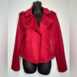 EST. 1946 Women’s Red Faux Leather Jacket Size Large Open Front Zipper Pockets
